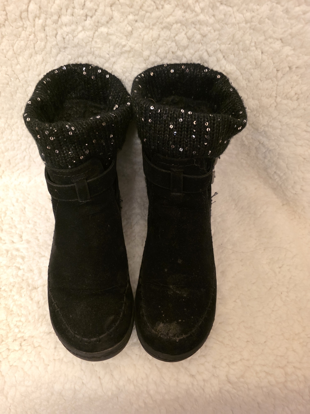 Guess Black Sequin Knit Cuff Winter Boots